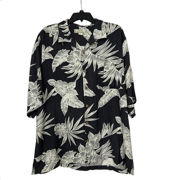 Tommy Bahama 100% Silk Black Tropical Print Button Down Short Sleeve Shirt XL - Picture 1 of 12